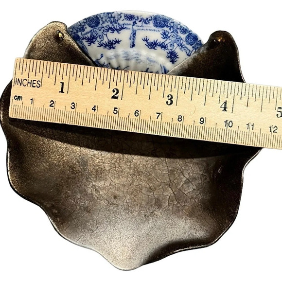 Studio Pottery Shell Form Raku Dish Found Objects Shard Signed Jane F - Picture 2 of 7